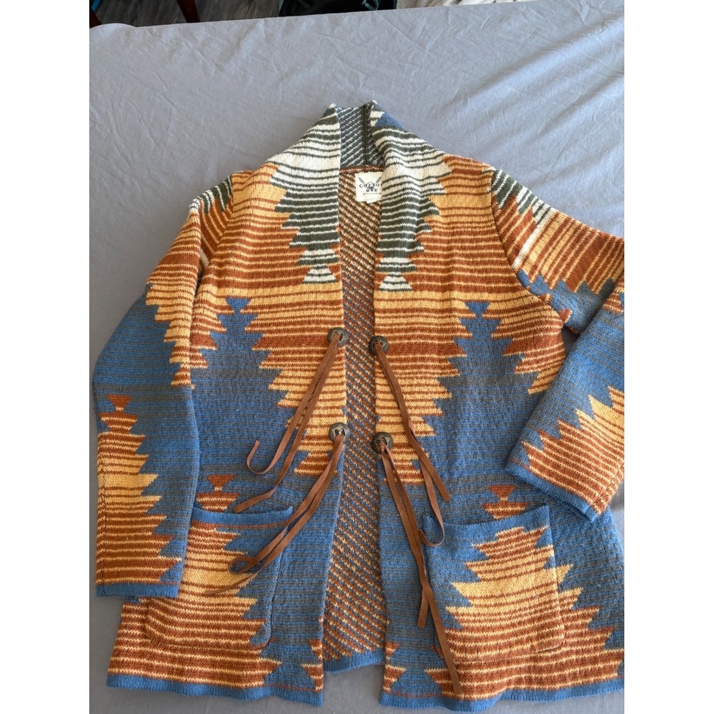 Cotton & Rye Outfitters Southwestern Cardigan Blue Orange Aztec Concho Sweater M